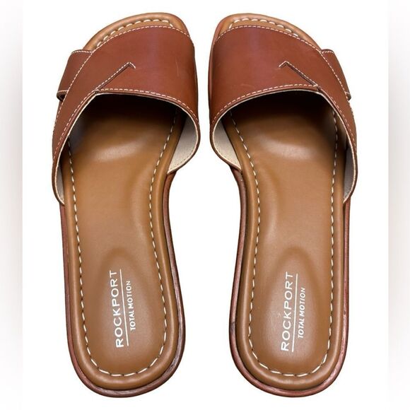 NIB Rockport Total Motion Zadie Leather Slide Sandals Spiced Rum Size 7 - Picture 3 of 3
